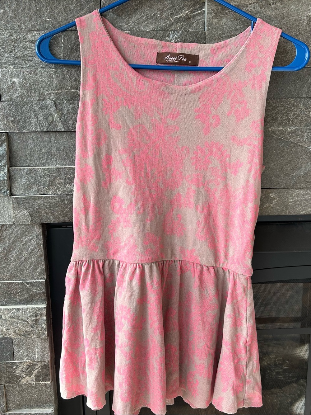 Sweet Pea by Staci Frati Mesh Sleeveless Peplum Top w/ Hot Pink Floral Designs